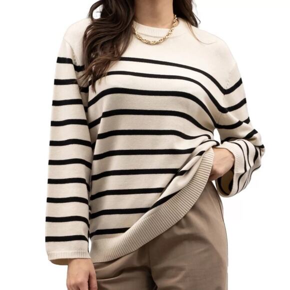 August Sky Striped Oversized Sweater Sz L - Picture 2 of 7